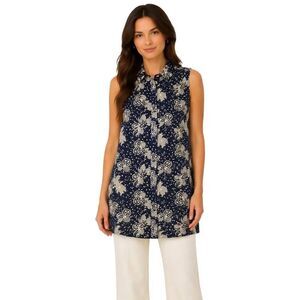 RHYTHM. Women's Allover Print Sleeveless Button Down Blouse Blue Size Medium